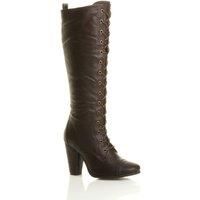 AJVANI high chunky heel lace up calf knee military biker boots size 3 36