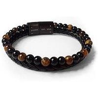 Treat Republic Personalised Men'S Tigers Eye Leather And Bead Bracelet