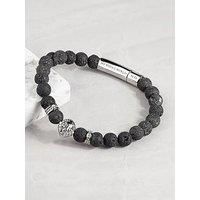 Treat Republic Personalised Men'S Silver Lion Black Beaded Bracelet