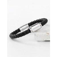 Treat Republic Personalised Men'S Roman Numerals Luxury Black Leather Bracelet