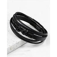 Treat Republic Personalised Men'S Infinity Black Leather Stacked Bracelet