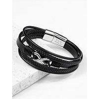 Treat Republic Personalised Men'S Infinity Gunmetal Black Leather Stacked Bracelet