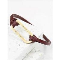 Treat Republic Personalised Men'S Bar Brown And Gold Leather Bracelet