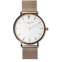 Treat Republic Personalised Elie Beaumont Ladies Rose Gold Mesh Strapped Watch With White Dial