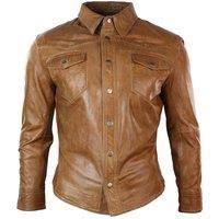 Mens Real Leather Shirt Jacket Tan Brown Black Slim Fit Casual Retro Vintage