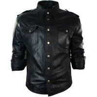 Infinity Mens Real Leather Shirt Jacket Tan Brown Black Slim Fit Casual Retro Vintage