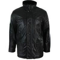 Mens Slim Fit Real Leather Safari Military Army Hunting Jacket Black Brown