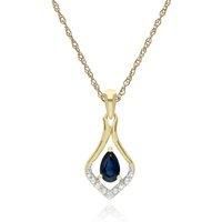 Classic Pear Sapphire & Three Diamond Leaf Halo Pendant in 9ct Yellow Gold