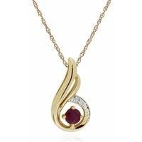 Classic Round Ruby & Diamond Spiral Drop Pendant in 9ct Yellow Gold