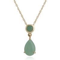 Classic Pear & Round Green Jade Pendant in 9ct Yellow Gold