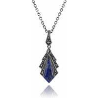 Art Deco Style Lapis Lazuli & Marcasite Pendant in 925 Sterling Silver