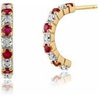 Gemondo Women 375 Gold 9ct Yellow Gold Round Ruby & Diamond Eternity Style Half Hoop Earrings Red