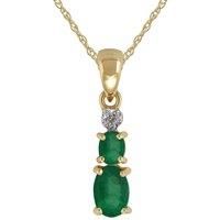 Classic Oval Emerald & Diamond Pendant in 9ct Yellow Gold