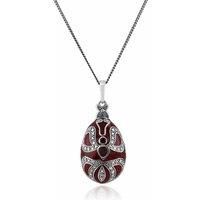 Art Nouveau Style Pear Garnet Egg Pendant in 925 Sterling Silver