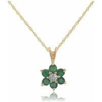 Floral Round Emerald & Diamond Cluster Pendant in 9ct Yellow Gold