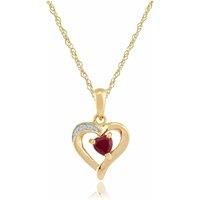 Classic Round Ruby & Diamond Heart Pendant in 9ct Yellow Gold
