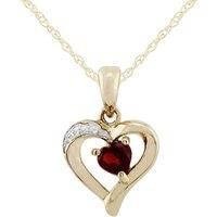 Classic Heart Garnet & Diamond Pendant in 9ct Yellow Gold