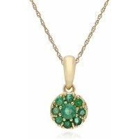 Cluster Round Emerald Classic Pendant and Chain in 9ct Yellow Gold