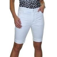 Women's Turn Up Plus Size Mid Rise Stretch Jeans Style Shorts Chino Sheen White 14-24 (22)