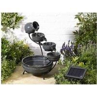 Garden Mile Ceramic Charcoal Grey Solar Powered Garden Water Feature with Glazed Effect - Solar Water Fountain Indoor or Outdoor Cascading Waterfall Pot for your Garden, Home or Patio Fountain