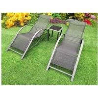 garden mile 3pc Garden Furniture Set 2x Sun Loungers & 1x Side Table Outdoor Lounger Chairs with Side Table Lounging Seat for 2 Seating Set