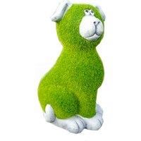 garden mile Novelty Garden Ornaments Dog Statue with Grass and Stone Effect - Weatherproof Free Standing Resin Animal Dog Sculpture