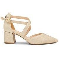 Shimmer 'Farrah' Wide Fit Mid Block Heel Cross Strap Court Shoe