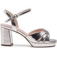Paradox London Women's 'Navarra' Wide Fit Platform High Heel Sandals in Metallic Silver | Size: 4E