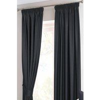 HOMESCAPES Black Pencil Pleat Blackout Thermal Curtain Pair Width 117cm (46") x 137cm (54") Drop Herringbone Chevron Textured Retro Geometric Design. FREE SWATCHES.