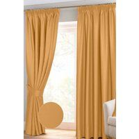 HOMESCAPES Mustard Yellow Pencil Pleat Blackout Thermal Curtain Pair Width 117cm (46") x 182cm (72") Drop Herringbone Chevron Textured Retro Geometric Design. FREE SWATCHES.