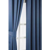 HOMESCAPES Navy Blue Eyelet Ring Top Blackout Thermal Curtain Pair Width 117cm (46") x 182cm (72") Drop Herringbone Chevron Textured Retro Geometric Design. FREE SWATCHES.