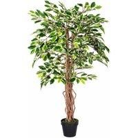 Green Artificial Ficus Tree 4 Ft and 6 Ft, Variegated Topiary Plant with Pot