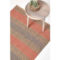 Geometric Jute Rug, Multicolour Striped, Black, Red, Blue