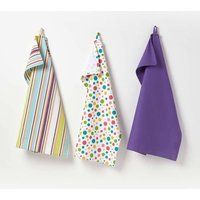 HOMESCAPES - Pure Cotton Tea Towels Set of Three - Plain Purple 50 x 70 cm - Fully Coordinated Washable Kitchen Linen