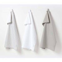 Homescapes - Pure Cotton Tea Towels Set of Three - Thin Stripe - Grey White - 50 x 70 cm - Fully Coordinated Washable Kitchen Linen
