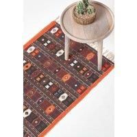 HOMESCAPES 100% Cotton Kilim Printed Rug Terracotta Black and Brown Design. 70 x 120 cm Multi Purpose Mat.