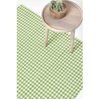 HOMESCAPES 100% Cotton Checkered Gingham Rug Handwoven Lime Green 110 x 170 cm Check Large Rug for Living Room Bedroom and Hallway