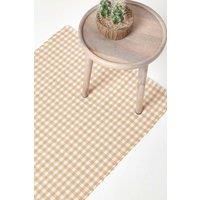 HOMESCAPES 100% Cotton Gingham Runner Handwoven Beige White 66 x 200 cm Check Hall Runner for Living Room Bedroom and Hallway