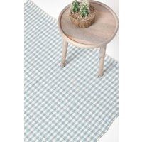 HOMESCAPES 100% Cotton Gingham Rug Handwoven Light Blue White 110 x 170 cm Check Large Rug for Living Room Bedroom and Hallway