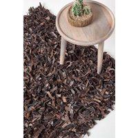 Homescapes Dallas Leather Shaggy Rug in Chocolate | Size: 150cm diameter