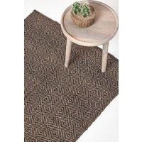 HOMESCAPES Small Modern Jute Rug Black and Natural Diamond Geometric Aztec Design 60 cm x 100 cm (2ft x 3ft) Heavy Duty Suitable for Halls, Living Rooms or Conservatories