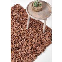 HOMESCAPES - Dallas - Brown - 150cm Round - Modern Designer - Real Leather Cuts - Shaggy Rug