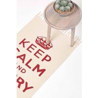 Homescapes Keep Calm & Carry On Handwoven 100% Cotton Rug in, 60 x 100 cm in Red | Size: 60cm x 100cm