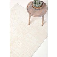 HOMESCAPES 100% Cotton Washable Tufted Rug Union Jack Plain Embossed Mat Ivory Cream - 90 x 150 cm Interior Rug or Extra Large Bath Mat