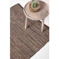 HOMESCAPES Leather Rugs Living Room, Natural Handwoven Madras Leather Hemp Rug, 100% Recycled & Planet Friendly, Large Brown Carpet for Bedroom, Hallway & Kitchen, 120 x 180cm