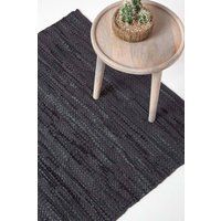 Homescapes Denver Leather Woven Rug in Black | Size: 120cm x 180cm