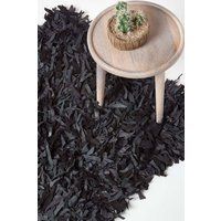 HOMESCAPES Dallas Black Grey - 120 x 180 cm (4 x 6 ft) - Modern Designer Real Leather Shaggy Rug Leather Cuts