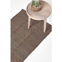 Geometric Jute Rug, Multicolour Striped, Black, Red, Blue