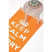 Homescapes Keep Calm & Carry On Handwoven 100% Cotton Rug in, 60 x 100 cm in Orange | Size: 60cm x 100cm