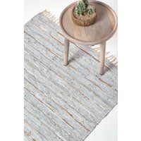 Eco Recycled Leather Sparkle Rugs Gold Turquoise Blue or Silver Natural Cream